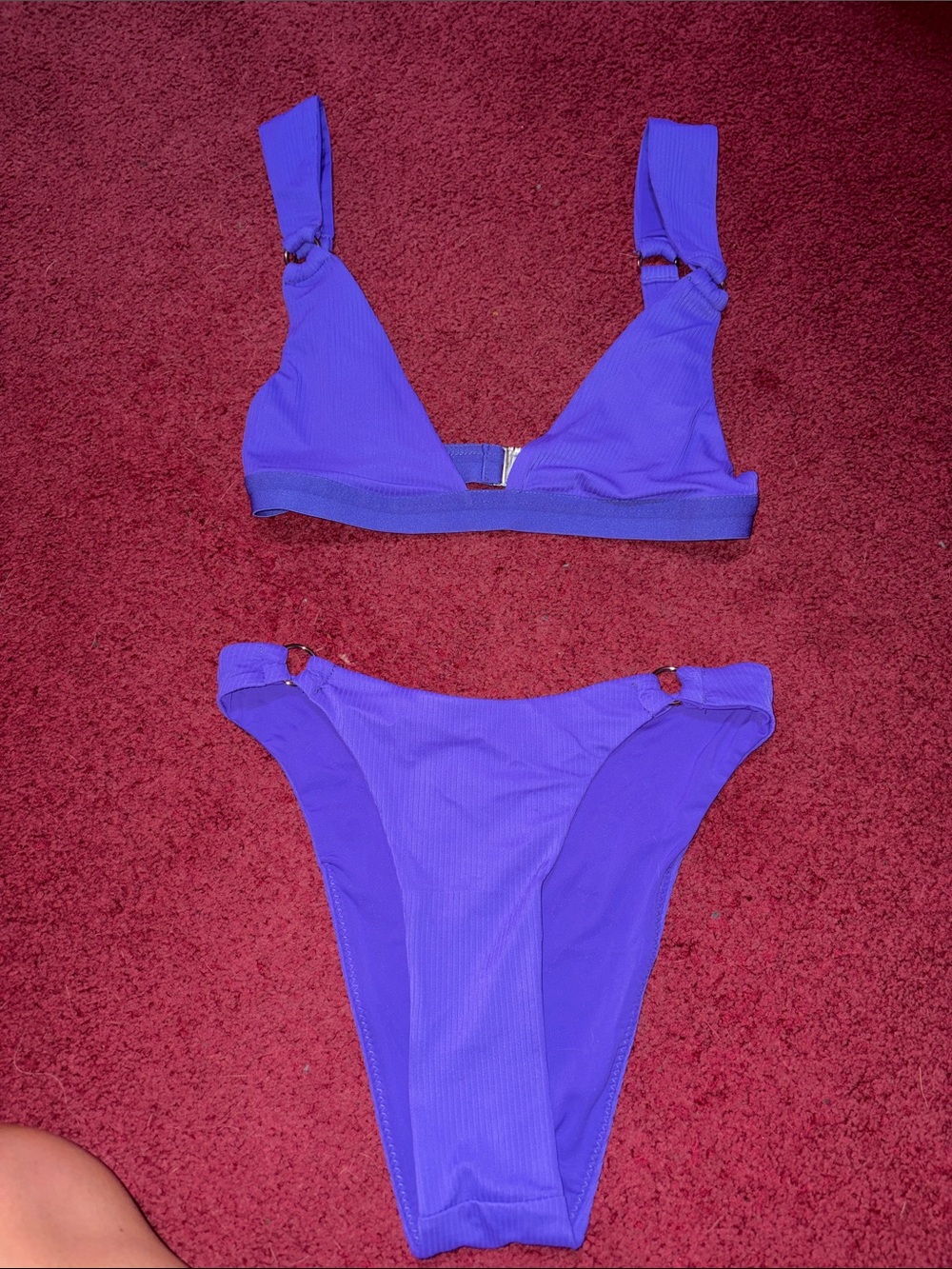 NEVER WORN Oh Polly Purple Ribbed Women's Bikini Set - Sleek Two-Piece Swim
